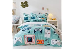 BESTDESIL Blue Gamer Kids Duvet Cover Set Twin Size, 3 Pieces Soft Printed Microfiber Comforter Cover with Pillow Sham Zipper Closure,Twin Size