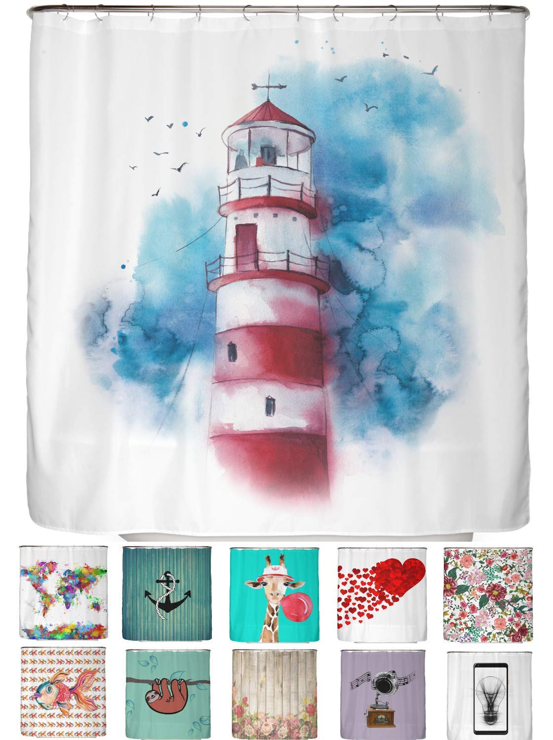 arteneur® - Beach - Anti-Mould Shower Curtain 150 x 200 cm - Recycled with Oeko-Tex Standard 100 - Weighted Hem, Opaque, Waterproof, Washable, 10 Rings & E-Book (English language not guaranteed) — image 1