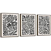 Zessonic Black Vintage Abstract Floral Botanical Wall Art Framed Boho Plant Flower Mid Century Minimalist Black White Canvas Prints for Bedroom Living Room - Set of 3, 12x16 Inch - Ready to Hang