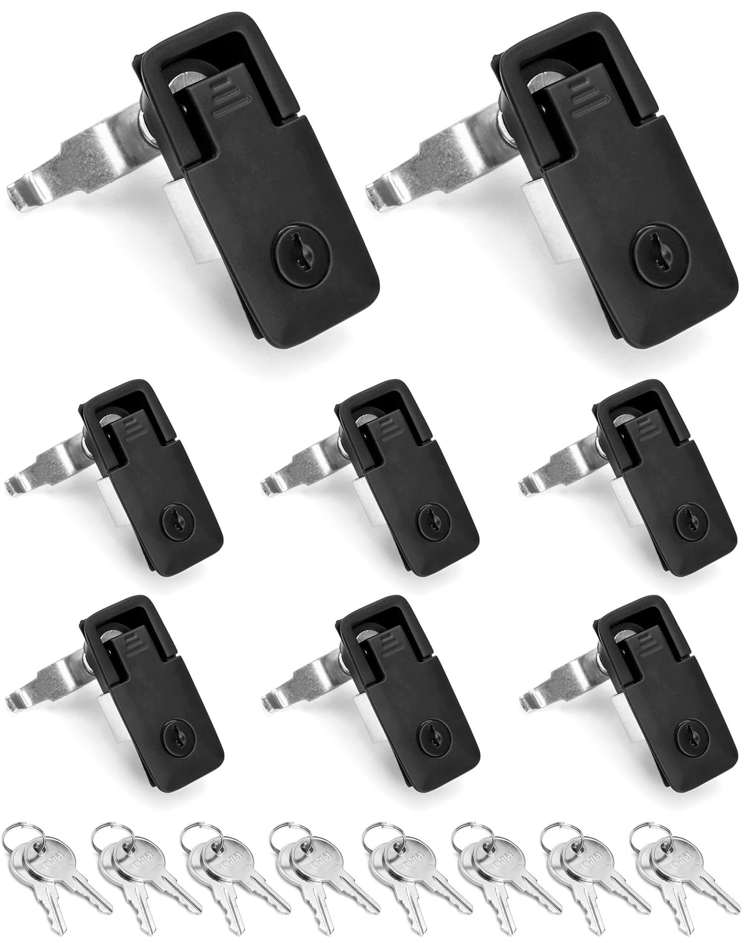 Photo 1 of QWORK Compression Latch Flush Sealed Lever Latch Trigger, 8 Pack Latches with 8 Keys Adjustable Lift and Turn, Keyed Alike