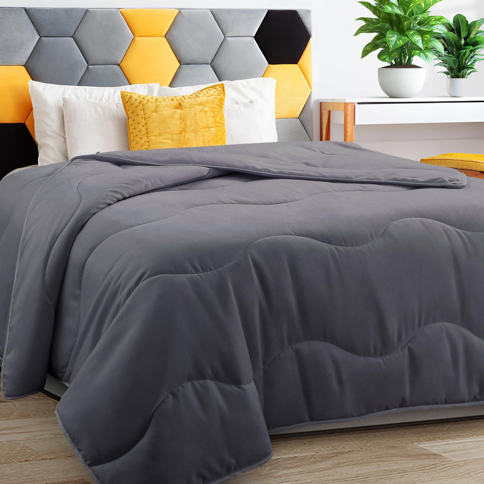 Photo 1 of MEELUS Lightweight Comforter Cooling Grey, All Season Duvet Insert Breathable California King Summer Bedding, Soft Microfiber Cool Down Alternative Quilt with Corner Tabs, 104 * 96 inch