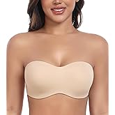 DotVol Women's Seamless Bandeau Unlined Underwire Minimizer Strapless Bra for Large Bust