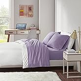 Intelligent Design Cotton Blend Jersey Knit Bed Sheet Set Wrinkle Resistant, Soft Sheets with 14" Deep Pocket, All Season, Cozy Bedding-Set, Matching Pillow Case, Queen, Purple 4 Piece