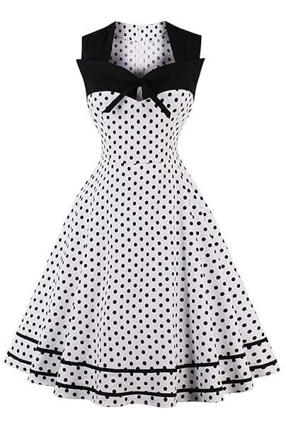 Axoe Damen 60er Jahre Polka Dot Retro Vintage Rockabilly Kleider Abendkleider Elegant für Hochzeit