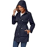 PESION Women's Waterproof Long Rain Jacket Lightweight Raincoat Lined Windbreaker Trench Coat for Outdoor Travel Hiking