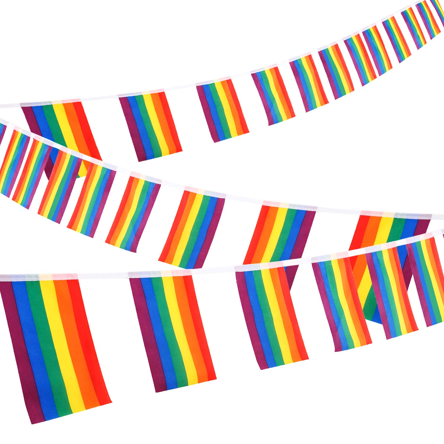 Whaline 30ft Rainbow String Bunting Banner, Gay Pride Flags, Rectangle Colorful Stripes Indoor/Outdoor for LGBT Festival Party Celebration Carnival Home Bars, 38 Pcs