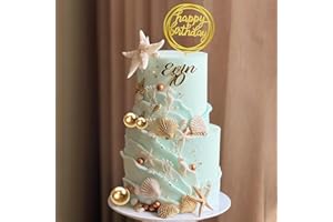 DRWATE Starfish Conch Cake Toppers Seahorse Shell Coral Cake Decorations with Golden Ball for Shell Starfish Beach Themed Ocean Summer Birthday Supplies (Style 01)