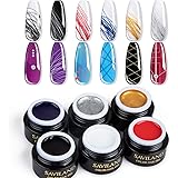 6 Colors Spider Gel, Saviland New Upgraded Matrix Gel with Gel Paint Design Nail Art Wire Drawing Gel for Line (White Black R