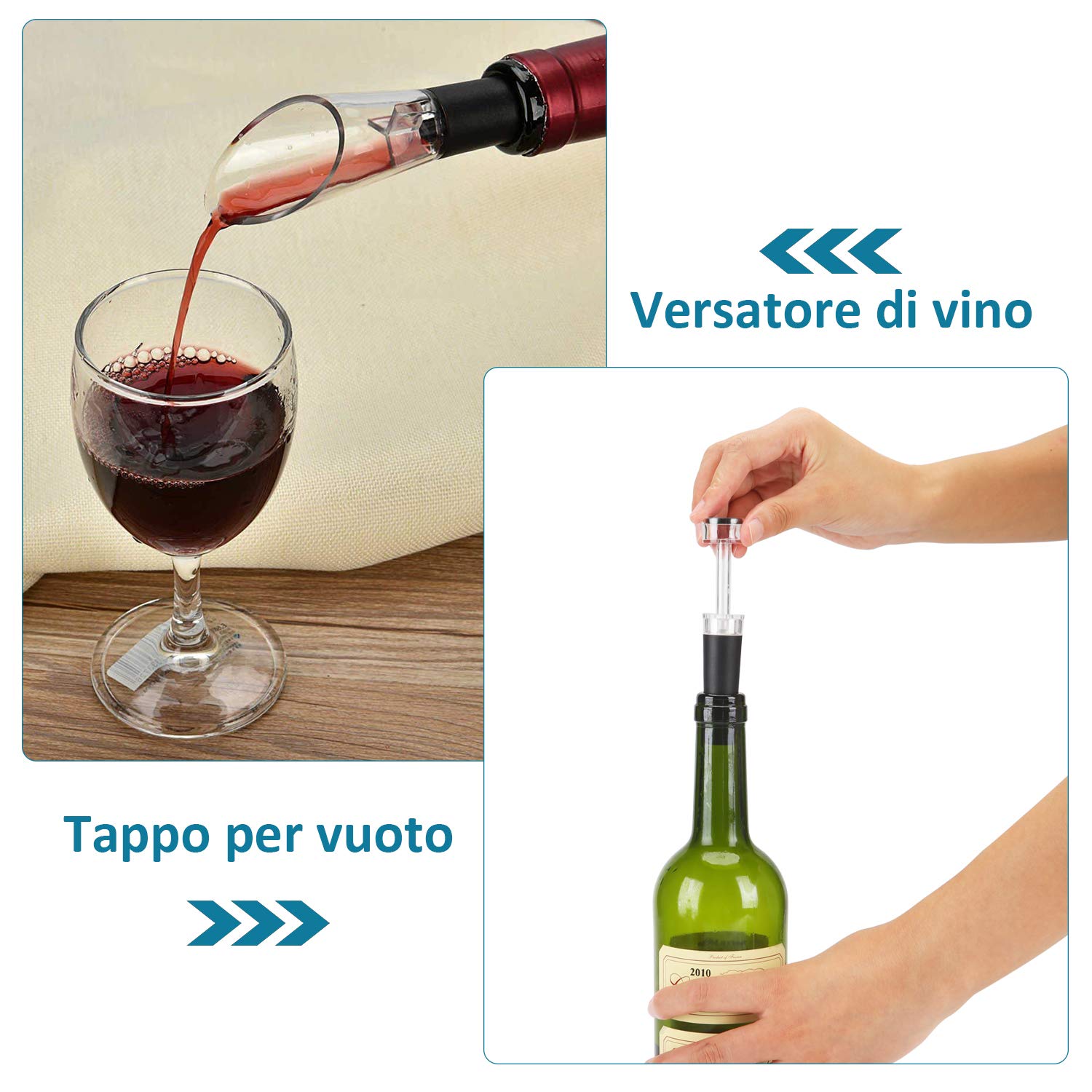 XSpecial Cavatappi Elettrico Ricaricabile 5 In 1 – Set Regalo Con Base USB, Tagliacapsule, Tappo A Vuoto E Versatore, Per Vino Rosso E Bianco