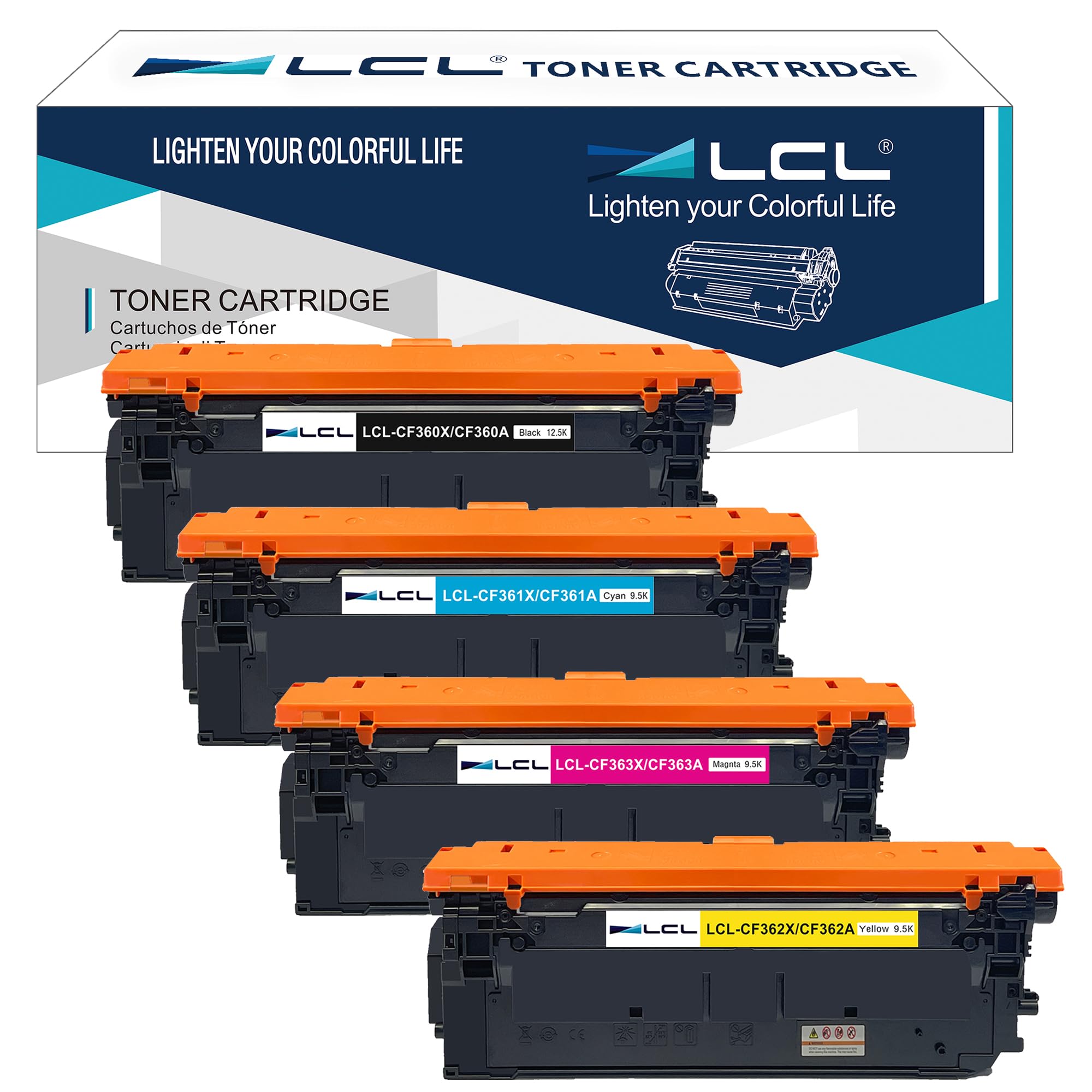 LCL 508X 508A CF360A CF360X CF361X CF362X CF363X Remanufactured Toner Cartridge for HP M553 Printer M577 Printer Color LaserJet Enterprise M552dn M553dn M553n M553x M577c (4PK KCMY)