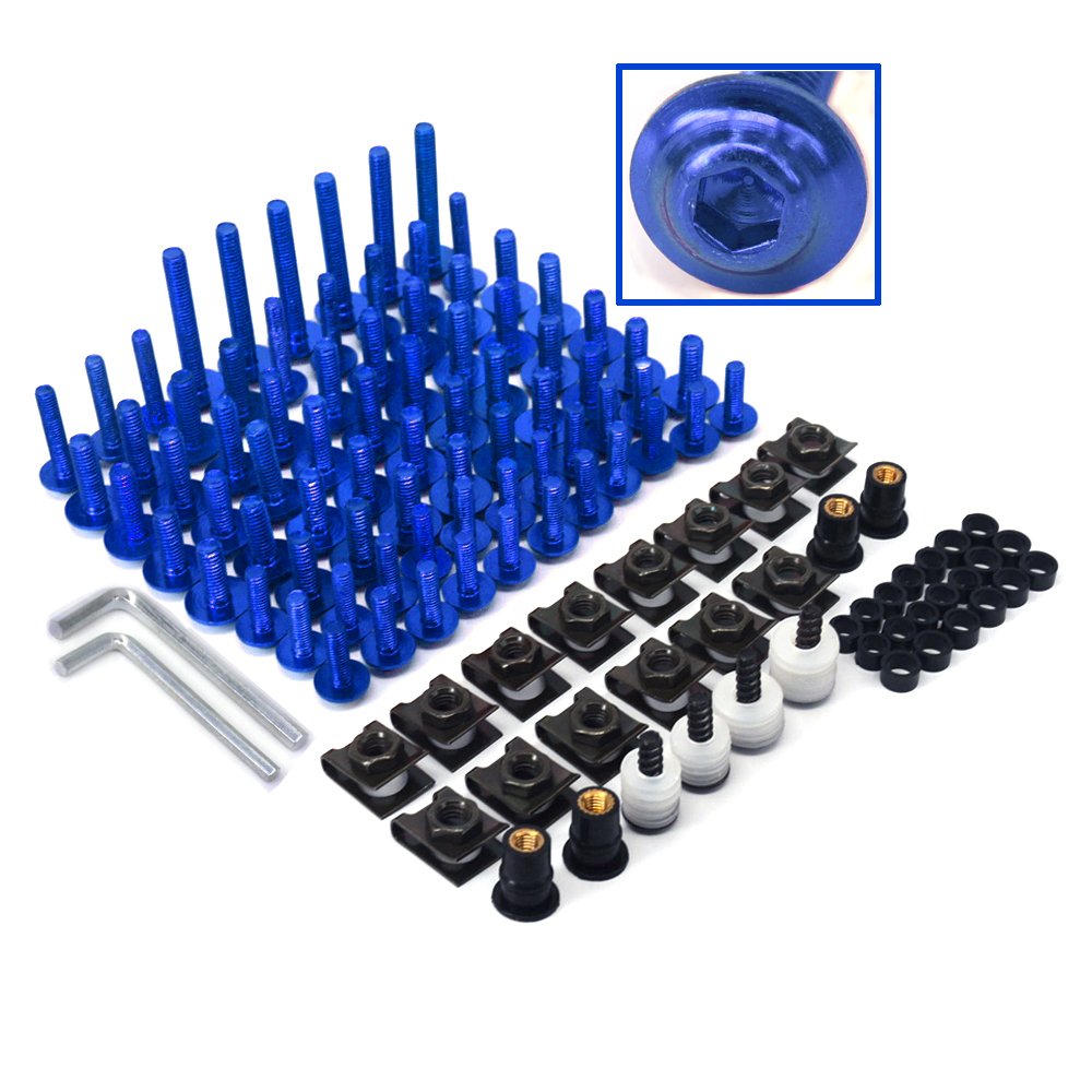 CNC Aluminum Universal Billet Complete Motorcycle Windscreen Fairing Bolts Kit Fastener Clip Bodywork Screws Nut Blue