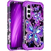 Miqala for Galaxy S25 FE Case,Glow in The Dark Three Layer Heavy Duty Shockproof Protection Hard Plastic Bumper+Soft Silicone Protective Case for Samsung Galaxy S25 FE 5G,Dark Butterfly