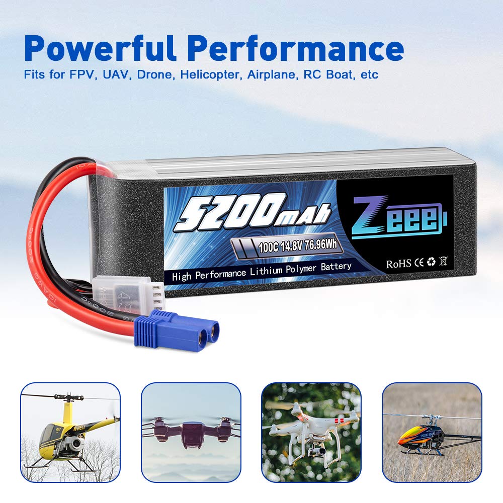 Batterie Lipo 4S 2200mAh 14,8V 120C - Connecteur XT60 - Pour Drones FPV, Voitures RC, Avions, Hélicoptères