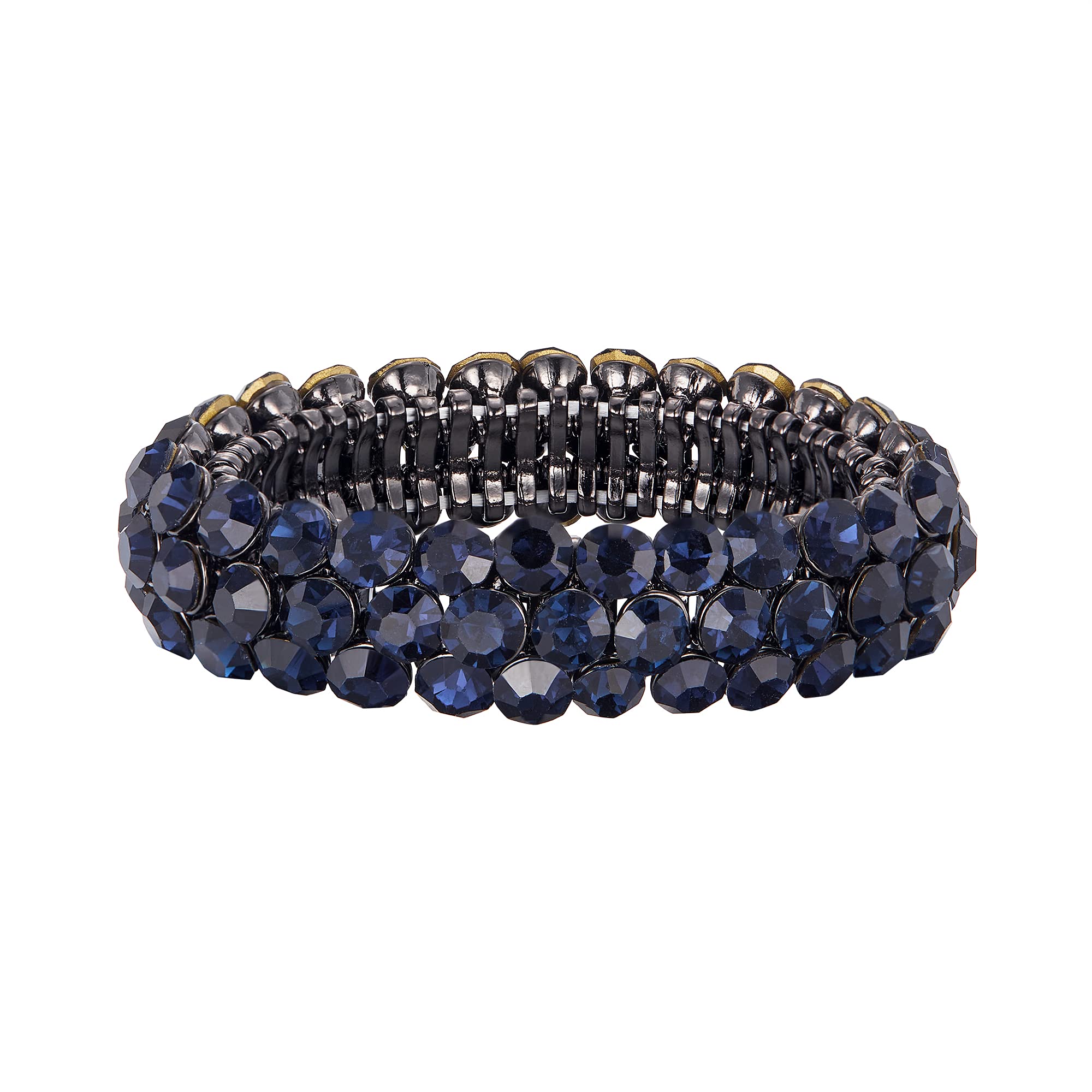 Ever Faith Bridal Bracelet for Wedding, Sparkly Crystal Rhinestone Stretch Bracelets for Women Girls Navy Blue