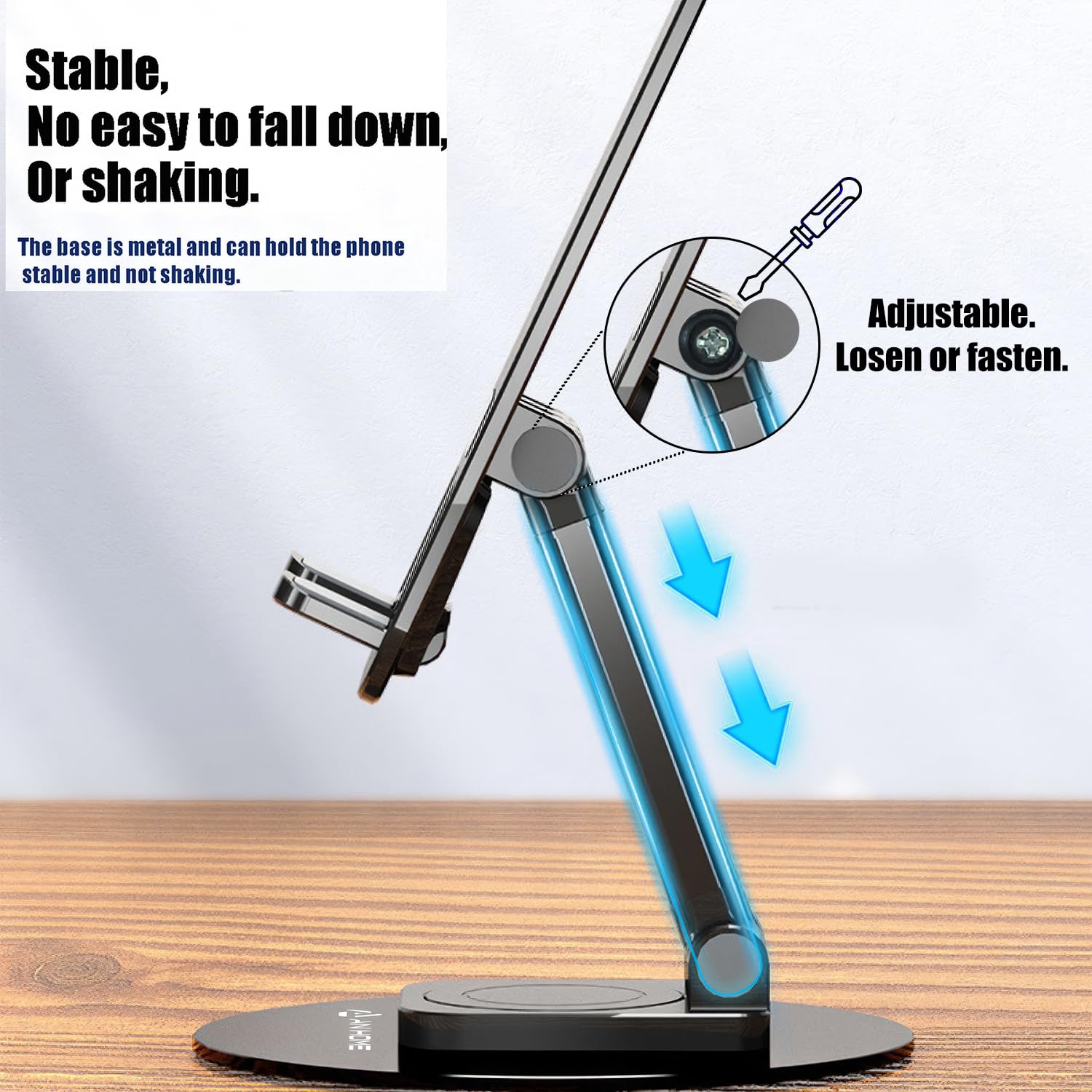 AnHome Cell Phone Stand Holder for Desk Cellphone Stands Holders Desktop 360 Rotatable Height Adjustable Foldable Phone Stand for Recording Charger Compatible with iPhone Samsung and Other Phone