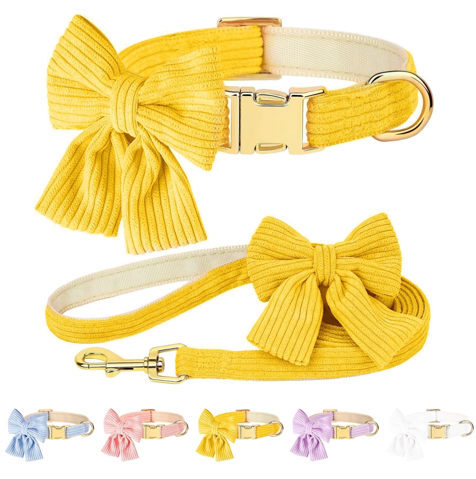 Photo 1 of Dog Collar and Leash Set - Metal Buckle Adjustable Puppy Collar, Cute Dog Collar and Leash Set with Flower Bow Tie, Puppy Collar with 5 FT Leash, Soft & Comfortable Collar for Small Medium Dogs-S