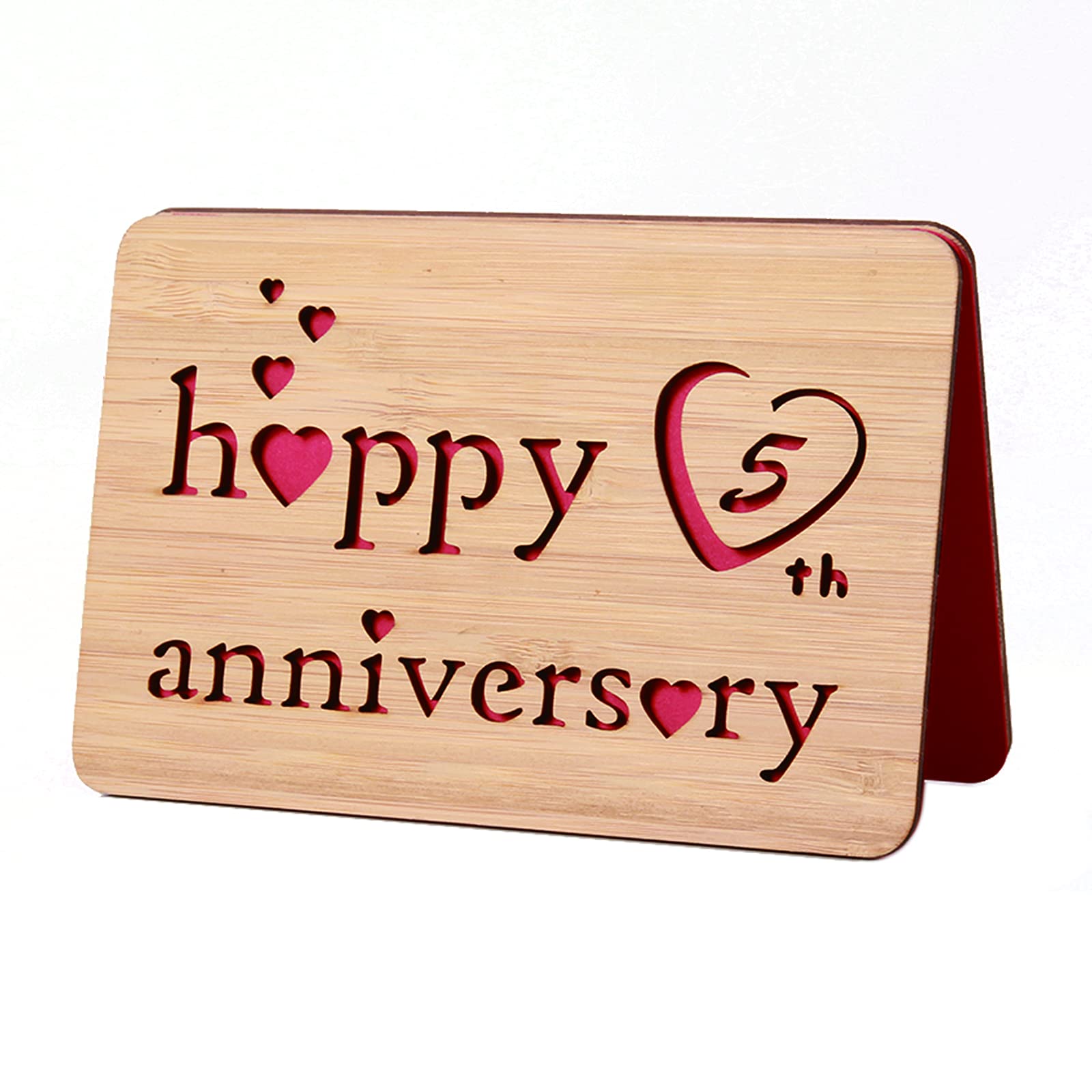 5th Wedding Anniversary Wood Gifts,Handmade With Real Bamboo Wooden Greeting Cards for Couple,5 Year Anniversary Card for Wife,Husband,Him or Her