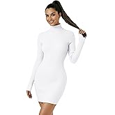v28 Women Turtleneck Long Sleeve Bodycon Fall Winter Mini Slim Knit Sweater Dress