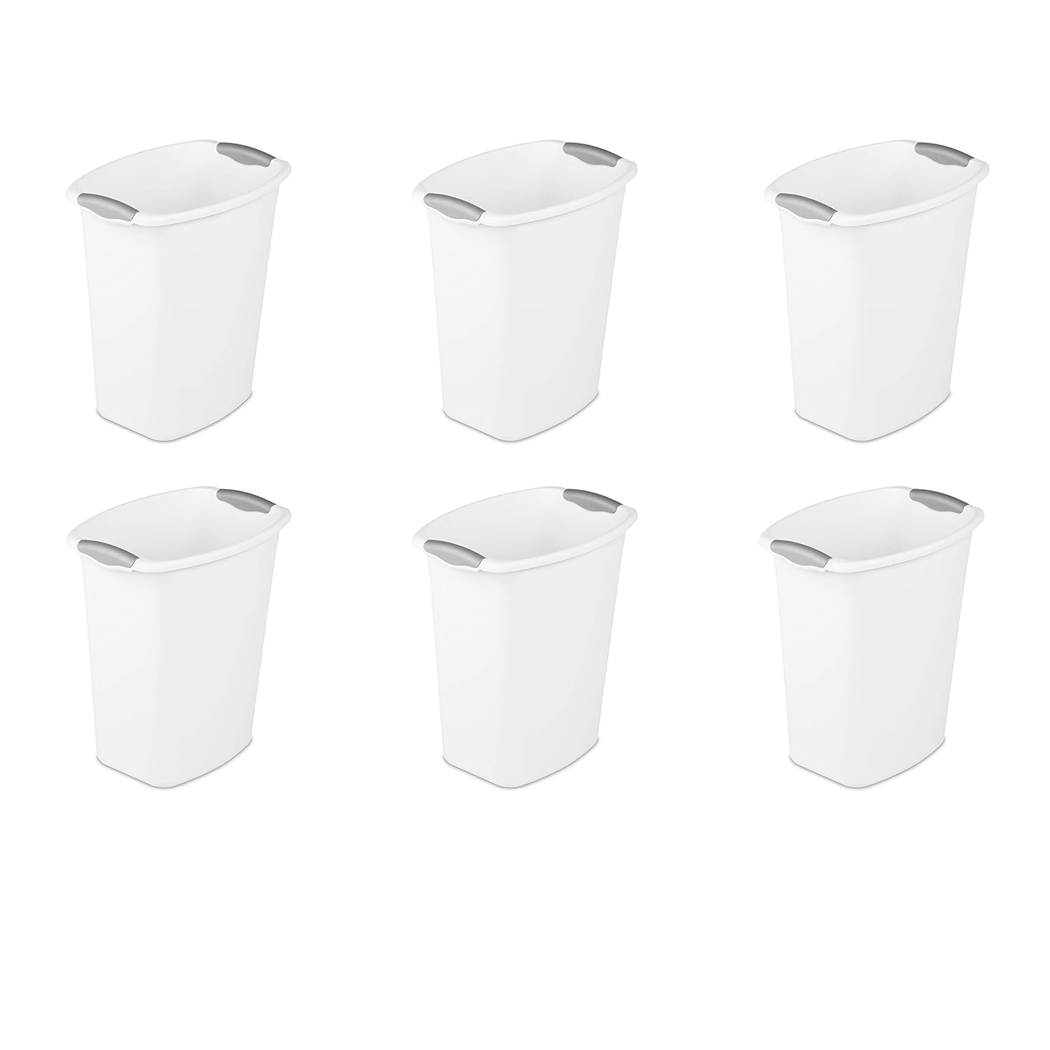 Sterilite 10358006 3 Gallon/11.4 Liter Wastebasket, White with Titanium Inserts, 6-Pack