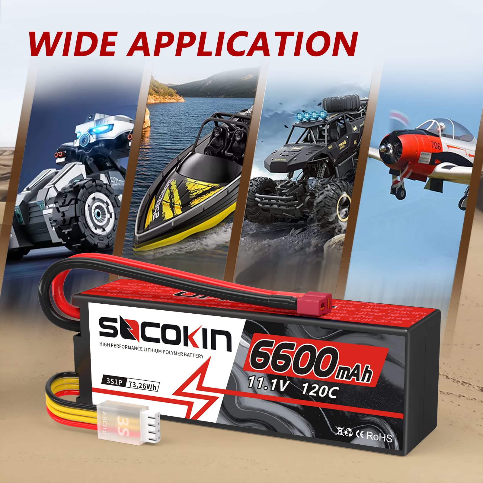 SOCOKIN 3S Lipo Battery 6600mAh 11.1V 120C with T