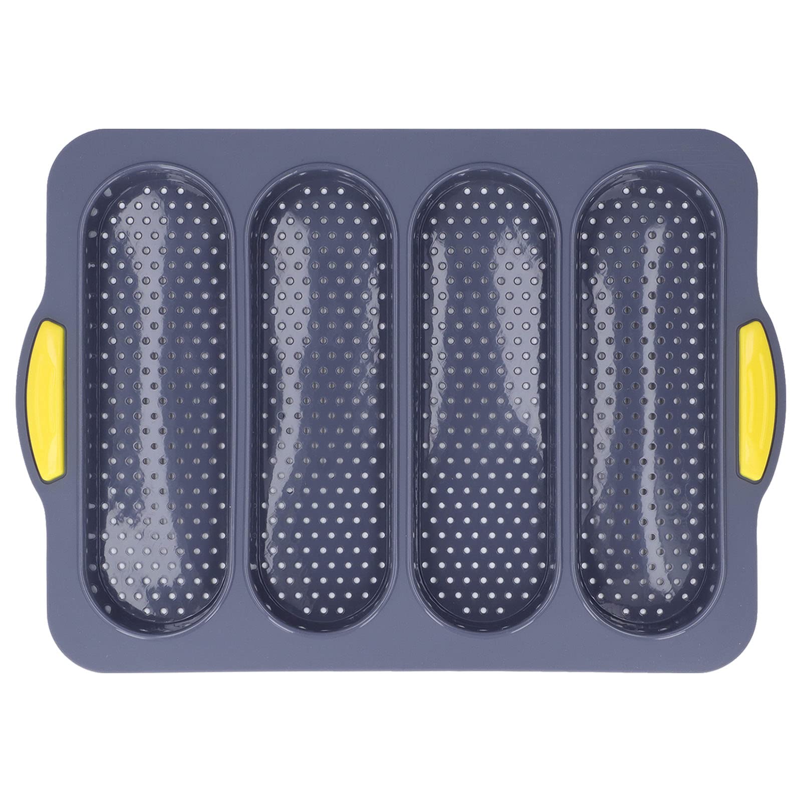 HERCHR Baguette Baking Tray,4 Cavity Hot Dog Bun Mould Silicone Hotdog Buns Bread Pan,Nonstick Loaf Pan,Loaves French Toast Bread Baking Tray Bake Mold,Hot Dog Bun Mold Baguette Mould