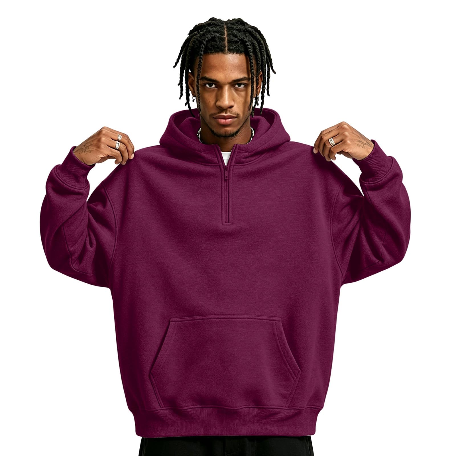 ASUIU Hoodies for Men Quarter Zip Pullover Plus Size Fleece Sweatshirt | Quarter Zip Sweatshir,Fleece,Plus Size,Long Sleeve,S