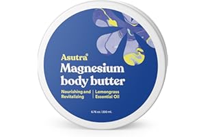 ASUTRA Magnesium Body Butter Lotion, 6.76 oz, Soothing Shea Butter & Almond Oil Moisturizer, Premium-Quality Magnesium, Lemongrass Essential Oil