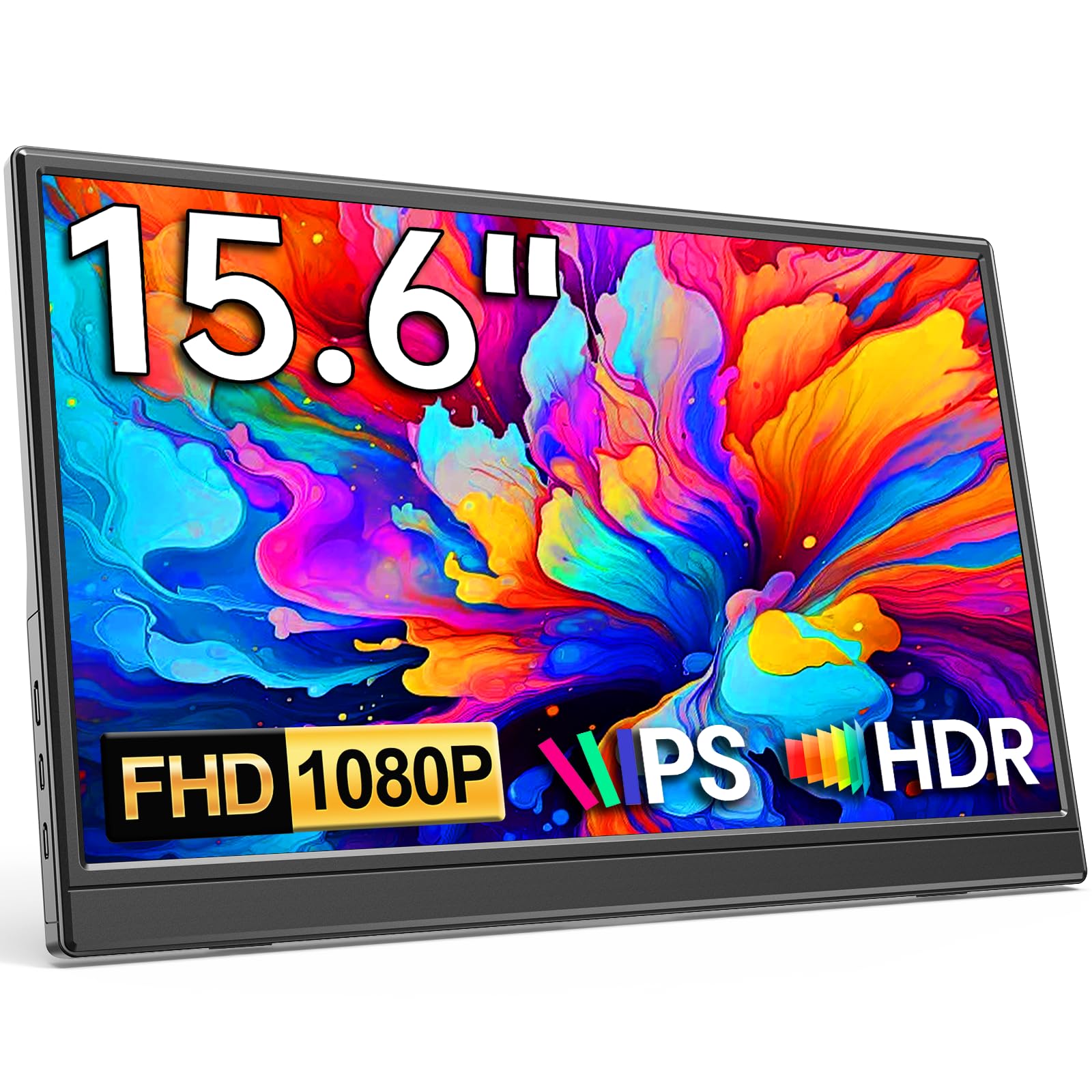 Photo 1 of **DAMAGED** KQC Portable Monitor 15.6" 1080P FHD IPS Display, Ultra-Slim USB-C HDMI Travel Monitor with Kickstand, Zero Bezel Screen Extender for Laptop, Mac, Phone, PS, Xbox, Switch Gaming