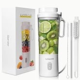 VOLYN Mini Electric Blender Smoothie Maker with Straw &amp; Cleaning Brush | Mini Personal Blender for Fruit Drinks, Smoothies &amp; Milkshakes, Compact Space-Saving Design for Kitchen and Office, White