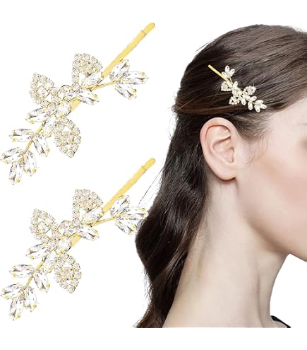Amazon.com : 2 Pieces Rhinestone Bridal Hair Pins Leaf  display picture 3