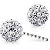 Crystalline Azuria 925 Sterling Silver Woman Earrings with Box Disco Ball White Crystals Dangle Hook Stud Earrings for Women