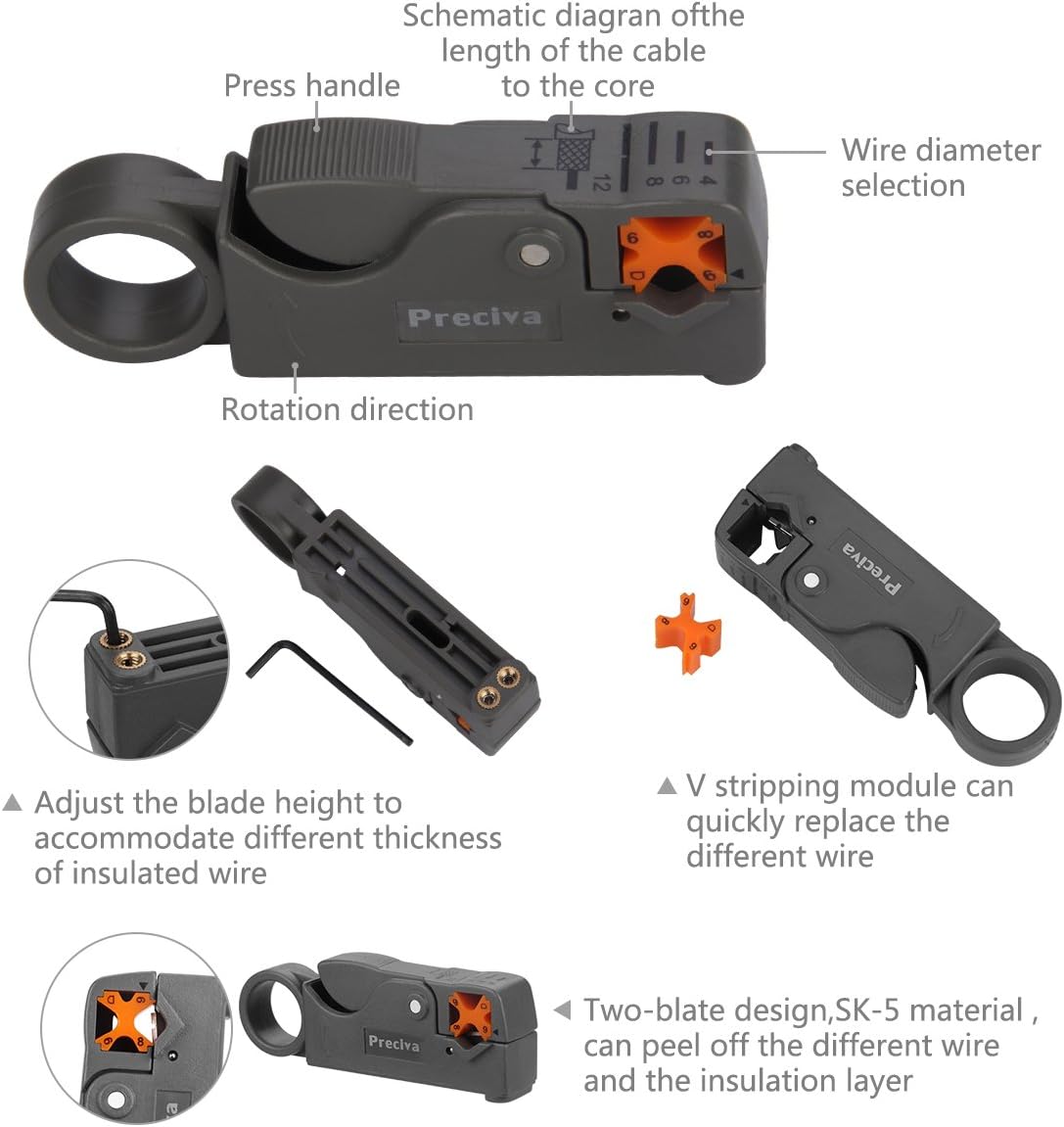 Preciva Coax Cable Crimper, Coaxial Wire Compression Toolkit with Crimp Tool - Image 4