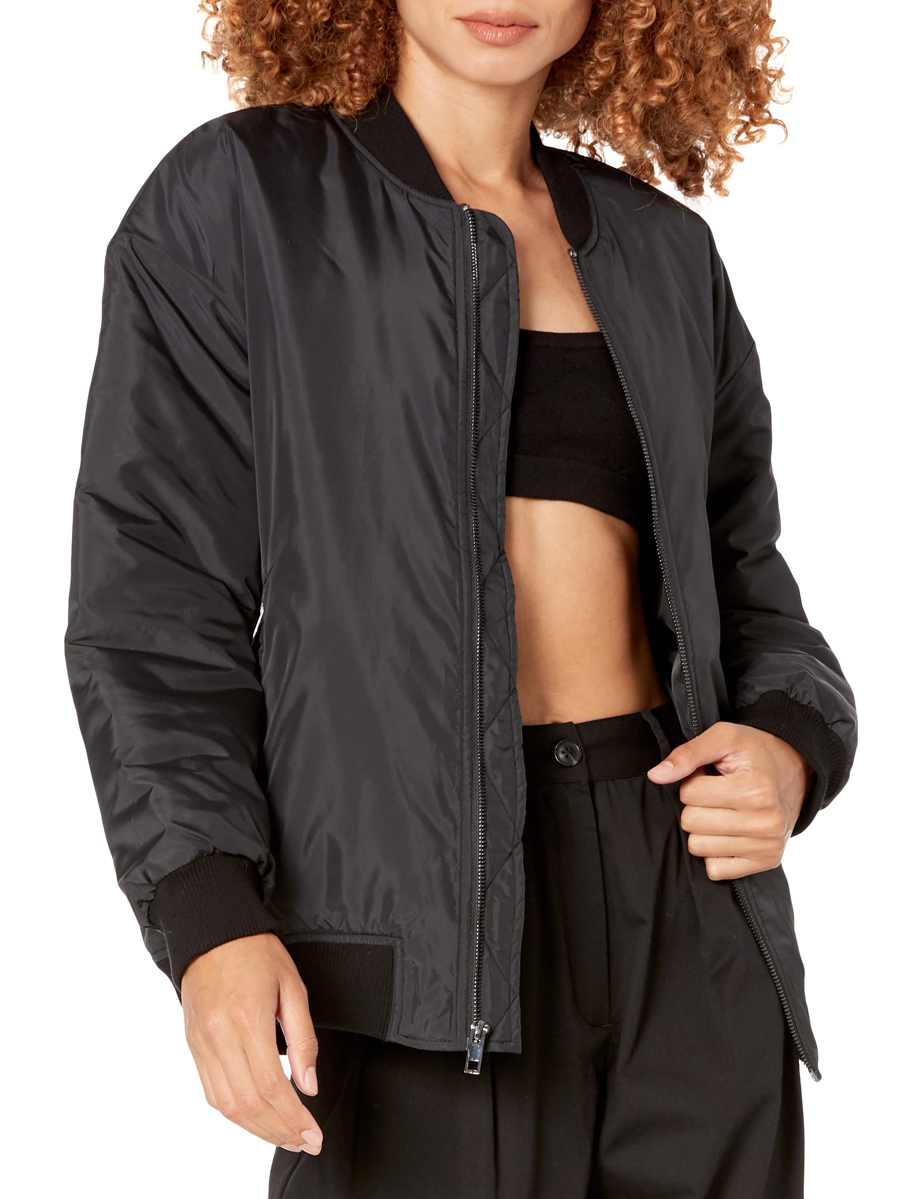 Women's Olive Cotton Crop Drop Shoulder Oversized Bomber Jacket