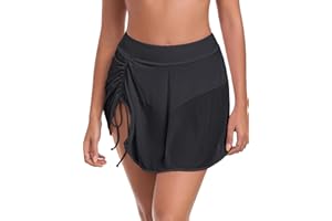 RELLECIGA Women's High Waist Swim Skirt Drawstring Skirt Shorts with Built-in Bikini Bottom Swimsuits