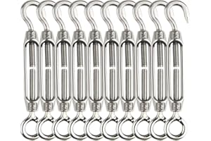 Turnbuckle Lsqurel 10PCS 304 Stainless Steel Turnbuckle Hook and Eye Heavy Duty M4 M6 M8 M10 Tensioner Adjustable Shade Sail Hardware for Tightening up Metal Cable Wire 5/32 1/4 5/16 3/8