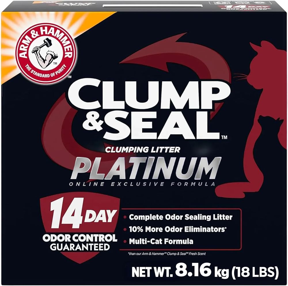 ARM &amp; HAMMER Platinum Cat Litter Clump &amp; Seal Complete Odour Sealing with 14 Days of Odour Control Multi-Cat, Hard Clumping C