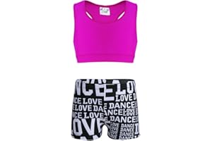 iEFiEL Girls' Kids Dance Sport Outfits Top and Booty Short Two Piece Tankini Bathing Suit Gymmnastics Dancing Swimming Outfit