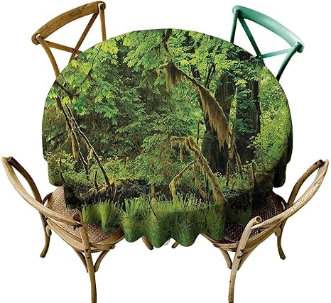 Amazon エレガントな防水のこぼれ防止ポリエステル生地テーブルカバー 森の木 苔 自然 パラダイス 静音 自然 リラクゼーション イラスト キッチン ダイニング テーブルトップ デコレーション D47インチ テーブルクロス オンライン通販