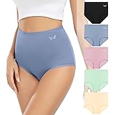 PULIOU Women's High Waisted Cotton Underwear Stretch Briefs Full Coverage Soft Breathable Panties 5 Pack