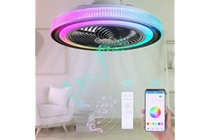 Zvaiuk 20" Bladeless Low Profile Ceiling fans With Lights and Remote, ，Modern Flush Mount Enclosed Ceiling Fan with Smart APP Control Music Speaker, 6 Speed Reversible (Crystal Black)