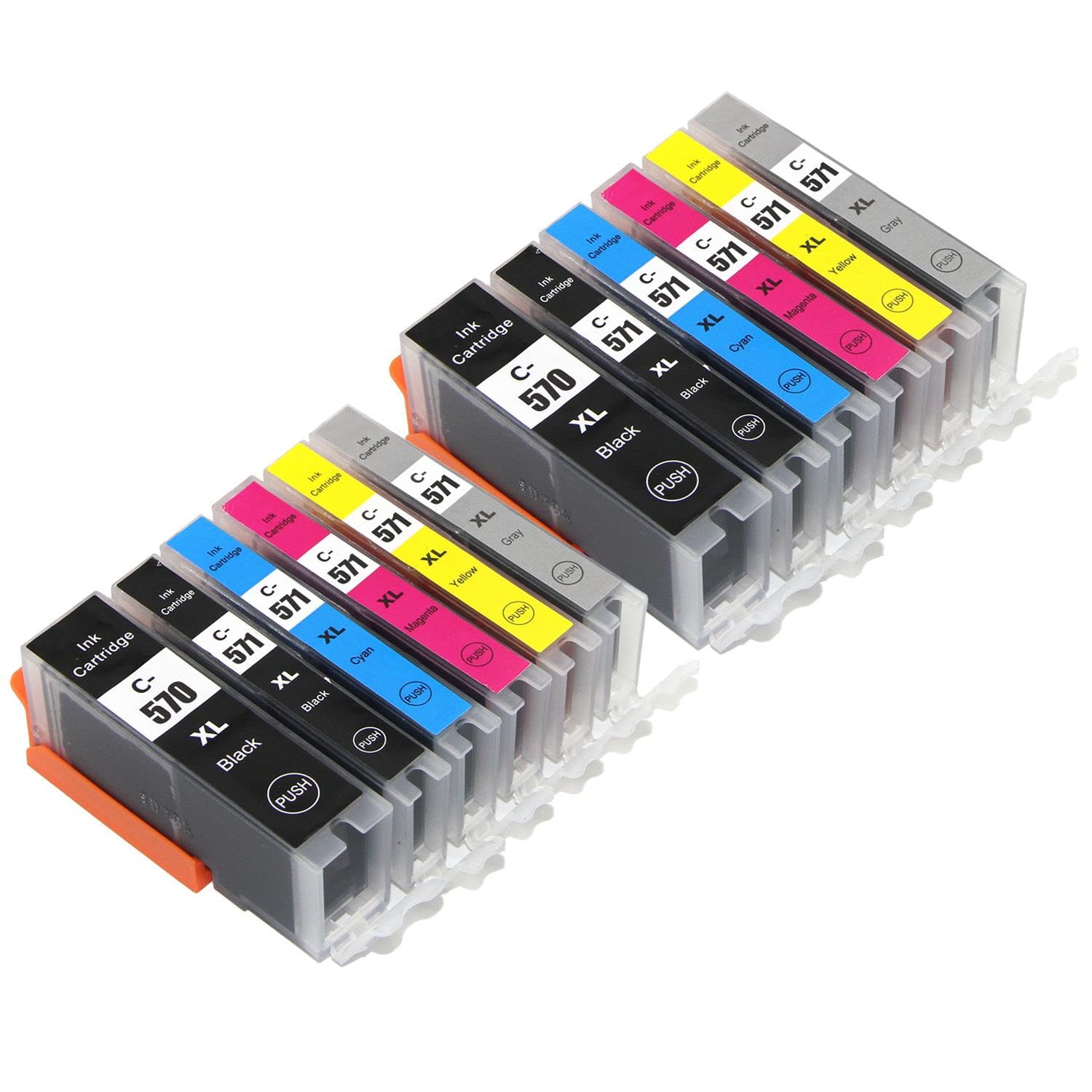2 Go Inks Set of 6 Ink Cartridges to replace Canon PGI-570 & CLI-571 Compatible/non-OEM for PIXMA Printers (12 Pack), Black (PGI) Black (CLI) Cyan Magenta Yellow Grey