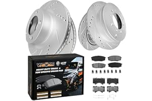 WEIZE Front and Rear Truck & Tow Brake Kit, Carbon Fiber Ceramic Brake Pads & Drilled/Slotted Brake Rotors, Fit for Toyota Tundra 2007-2021 Sequoia Land Cruiser Lexus LX570