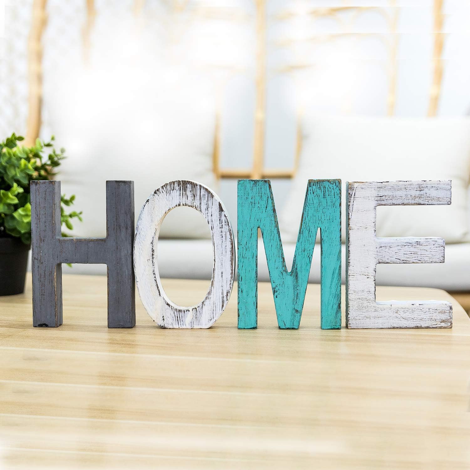 Y&Me Rustic Wood Home Sign, Decorative Wooden Block Word Signs, Freestanding Wooden Letters, Rustic Home Signs for Home Decor, 16.5 x 5.9 Inch, Multicolor: Home & Kitchen