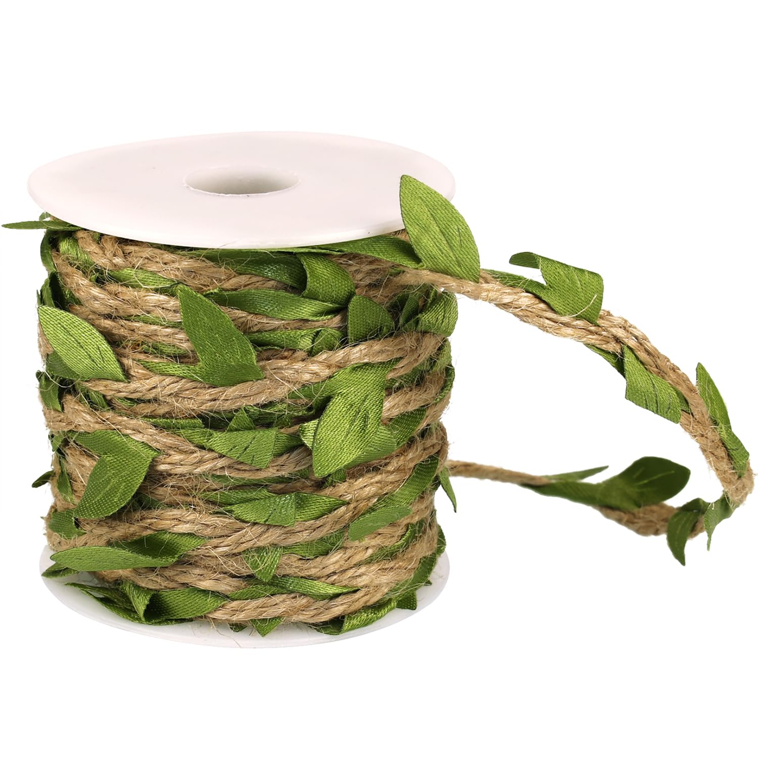 Photo 1 of Natural Jute Twine Ribbon with Artificial Green Leaves – 33ft Rustic Leaf Vine Garland, Braided Burlap Twine for Crafts, Jungle Safari Party, Baby Shower, Wedding & Home Decor