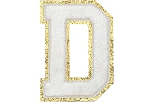 TACVEL 3PCS Chenille Letters Patch, Iron on Large Size Varsity Glitters Letter Patches for Team Costume Decoration, Height 4-1/2In, White Letter D