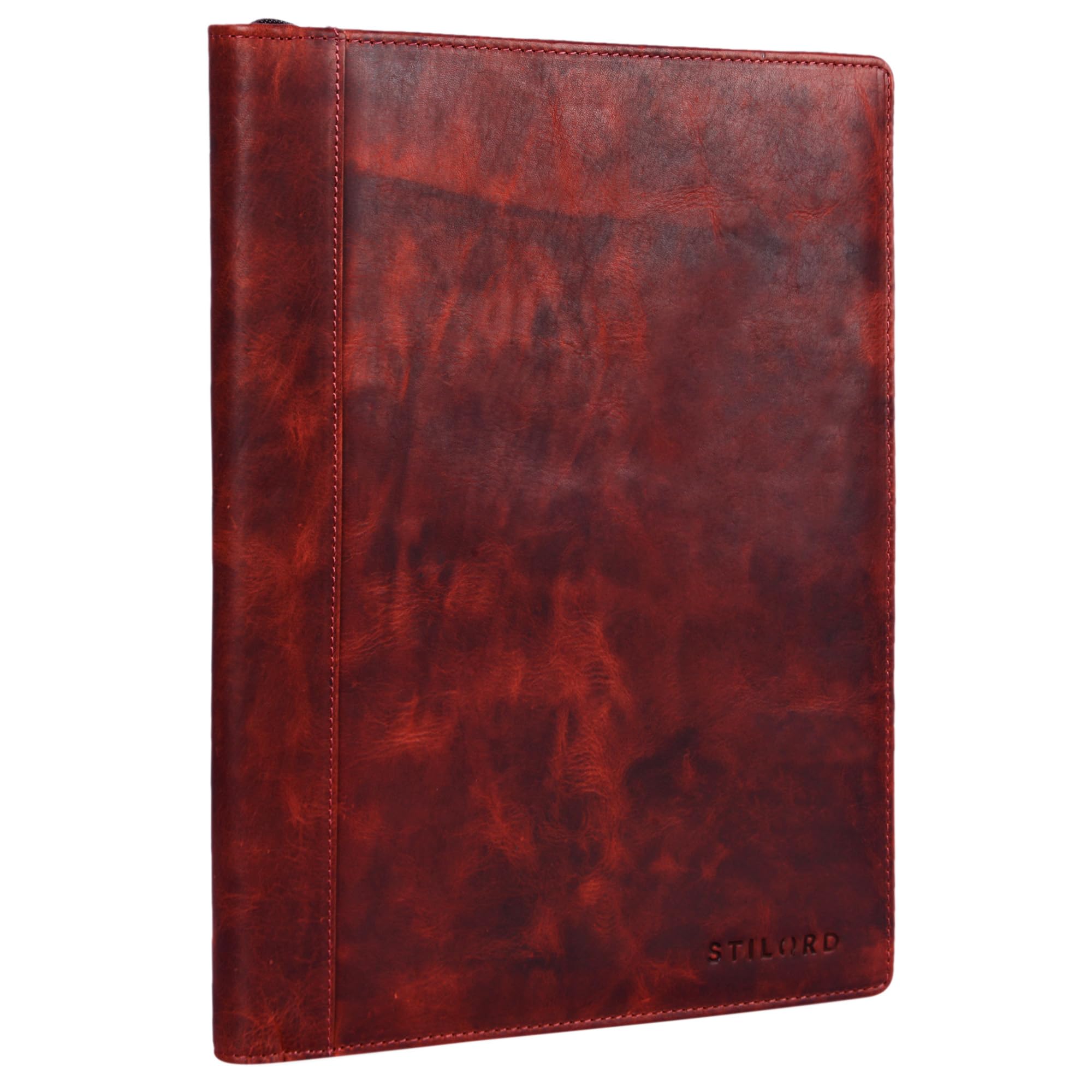 STILORD 'Julius' Vintage Conference Folder A4 Leather Brown Portfolio Document Folder Sophisticated Vintage Design fit for 12 inch Tablets Genuine Leather, Colour:Kara - red