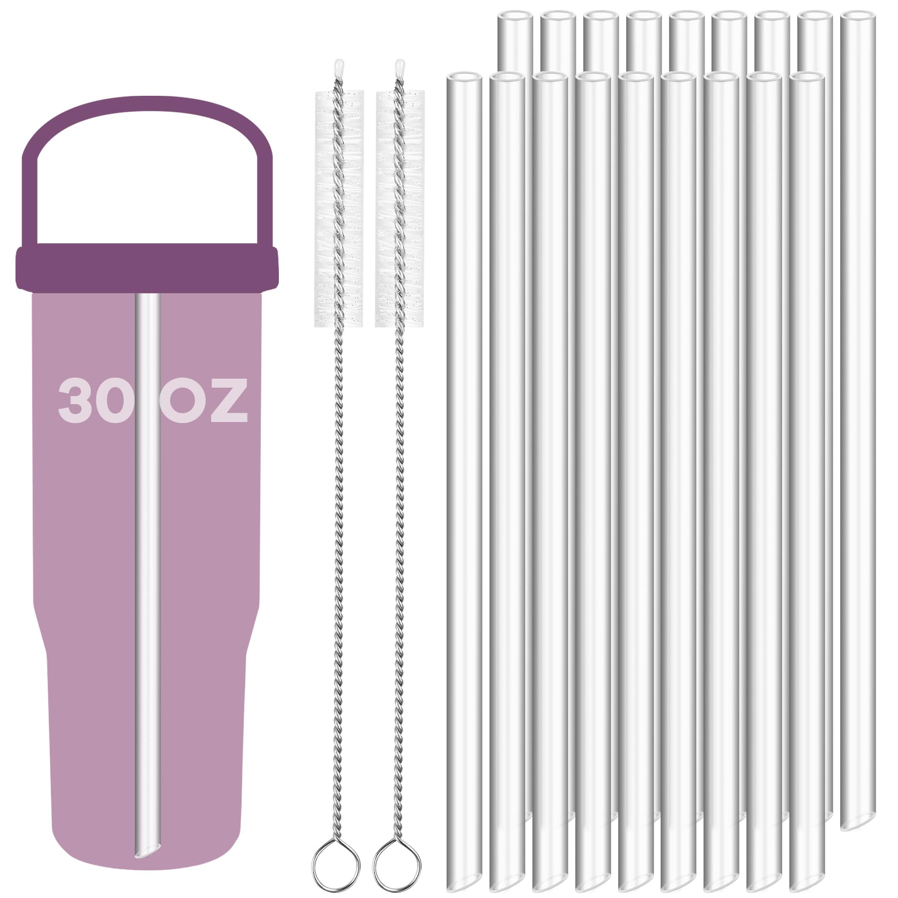 Photo 1 of **2 PACK**NiHome 18PCS Clear Plastic Straws Fit for Stanley IceFlow Tumbler 30oz, Reusable Replacement Straws for Stanley Ice Flow Cup with 2 Brushes, Durable for Hot/Cold Drinks, Eco-Friendly, BPA-Free