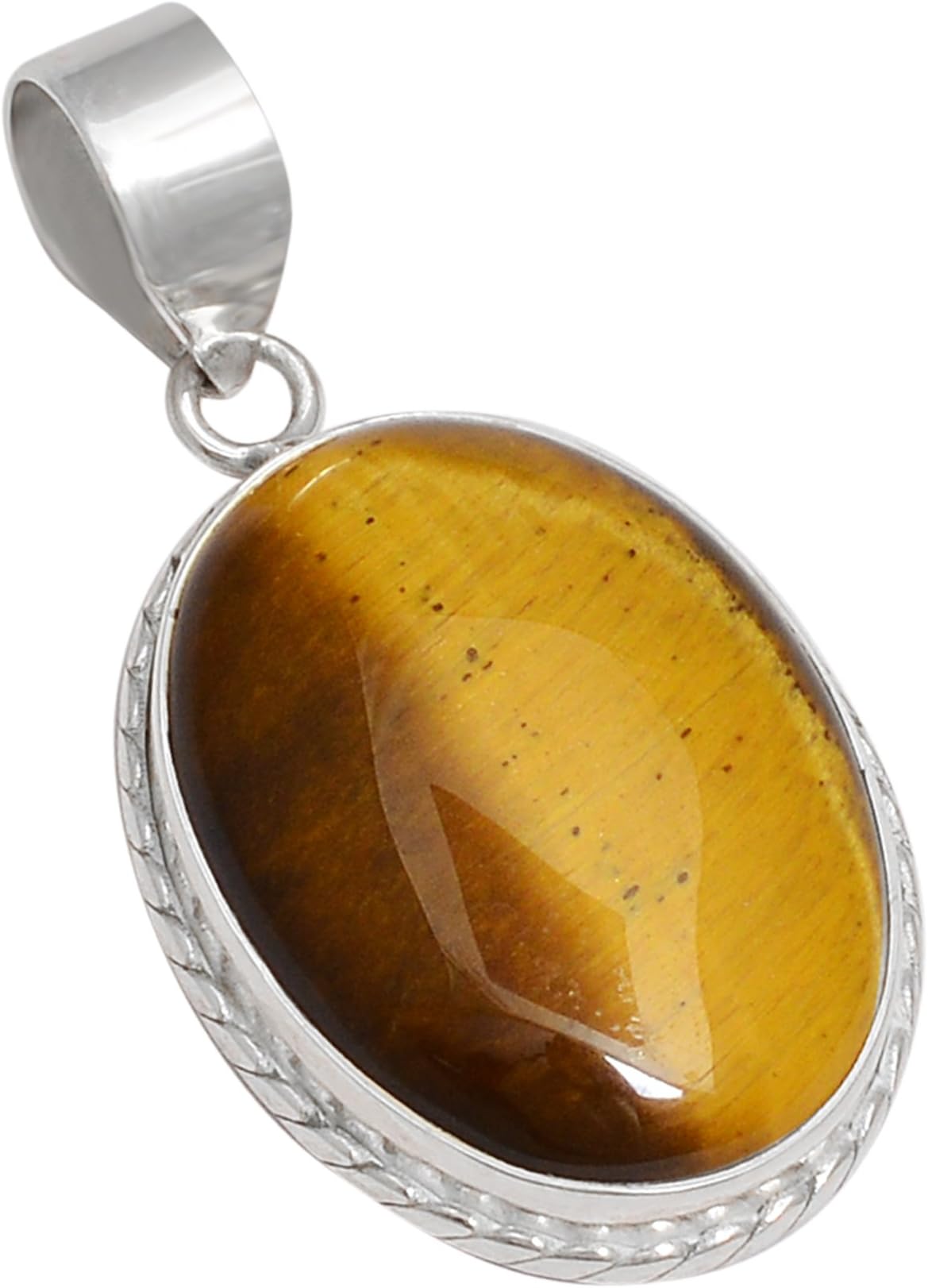 Elegantjewels 1 Piece Tiger Eye Cabochon Gemstone,28x20mm,13.94Gram,925 Sterling Silver Pendant