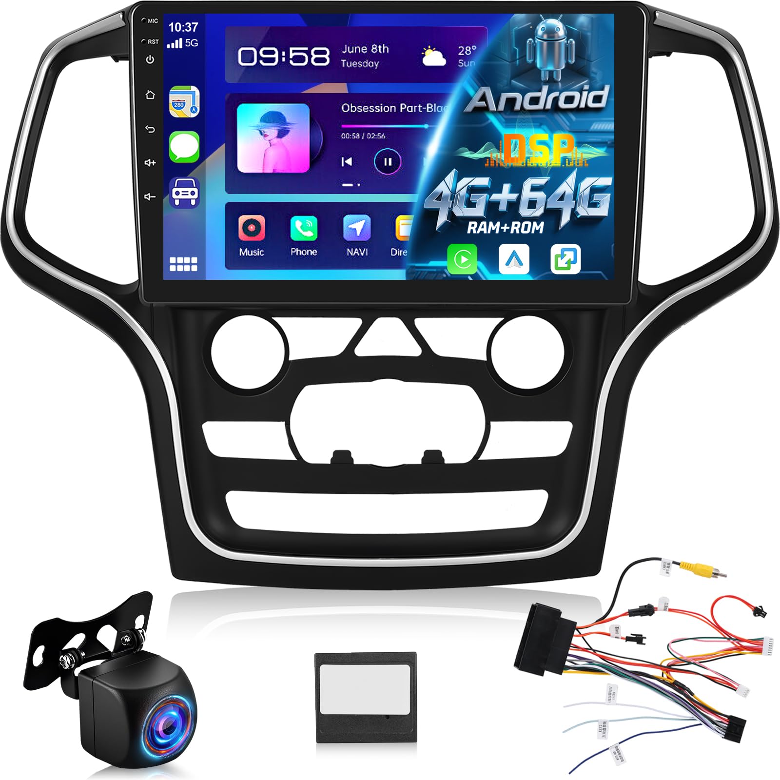 Photo 1 of [4+64G] Upgrade Radio for Jeep Grand Cherokee 2014-2020: 10 inch IPS Touchscreen Android 15 Radio - Wireless Carplay and Android Auto, Custom Homepage, DSP/EQ, 5G/WiFi, SWC + Rearview Camera + Canbus