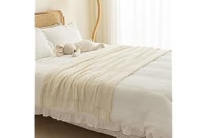 SUZEPER Knit Bed Runners for King Size Bed,Solid Color Bed Scarf with Tassel,Decorative Woven Sofa Throw Bed Runner for Hotel Home Double Single King Size Bed(King 23.6x102inch, A Beige)